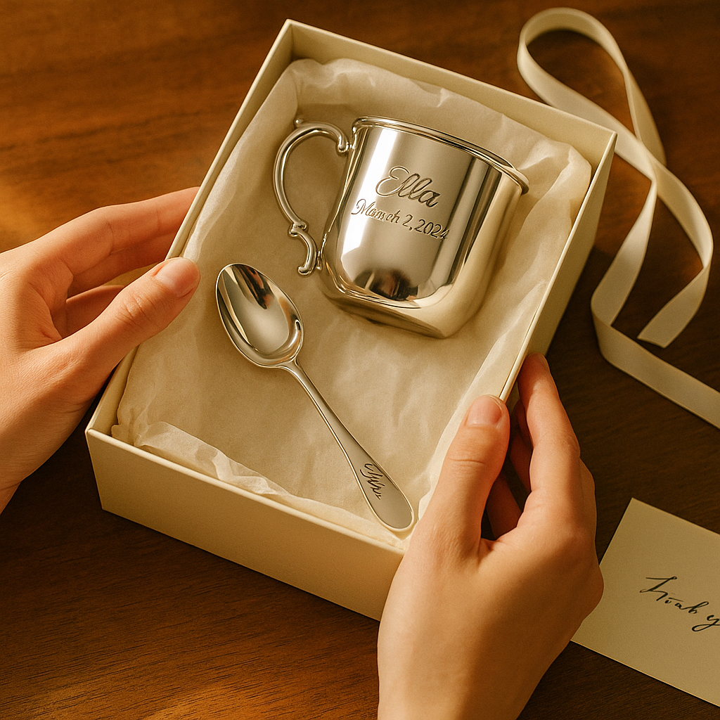 Sterling Silver Baby Cup & Spoon Set – Empire Heirloom Gift Boxed