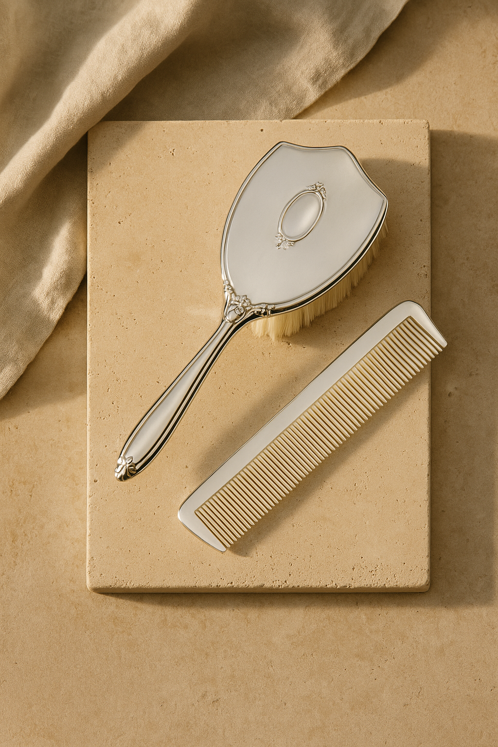 Empire Sterling Silver Girls Shield Brush and Comb Set – Gift Boxed