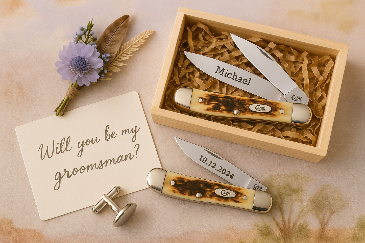 Engraved Pocket Knife – Case XX Bone Handle Knife with Custom Gold Engraving