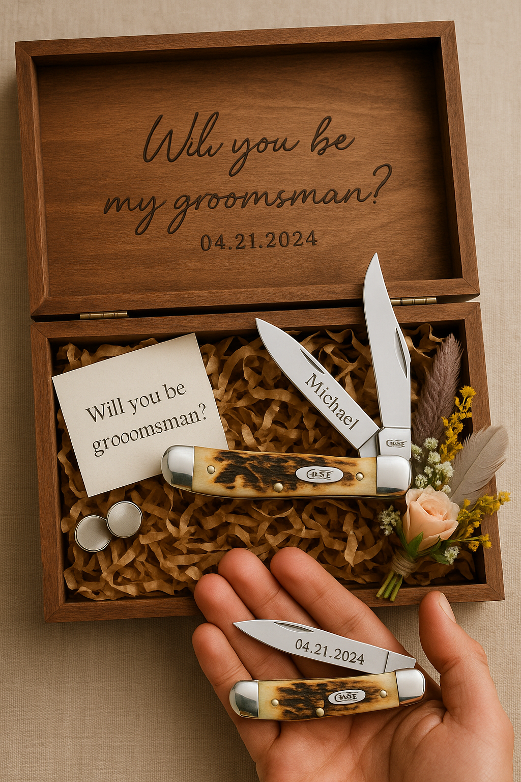 Engraved Pocket Knife – Case XX Bone Handle Knife with Custom Gold Engraving