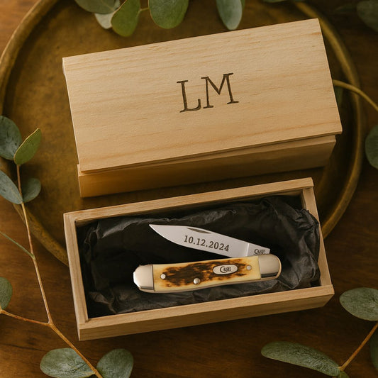 Engraved Pocket Knife with Personalized Wooden Gift Box – Heirloom Gift Set