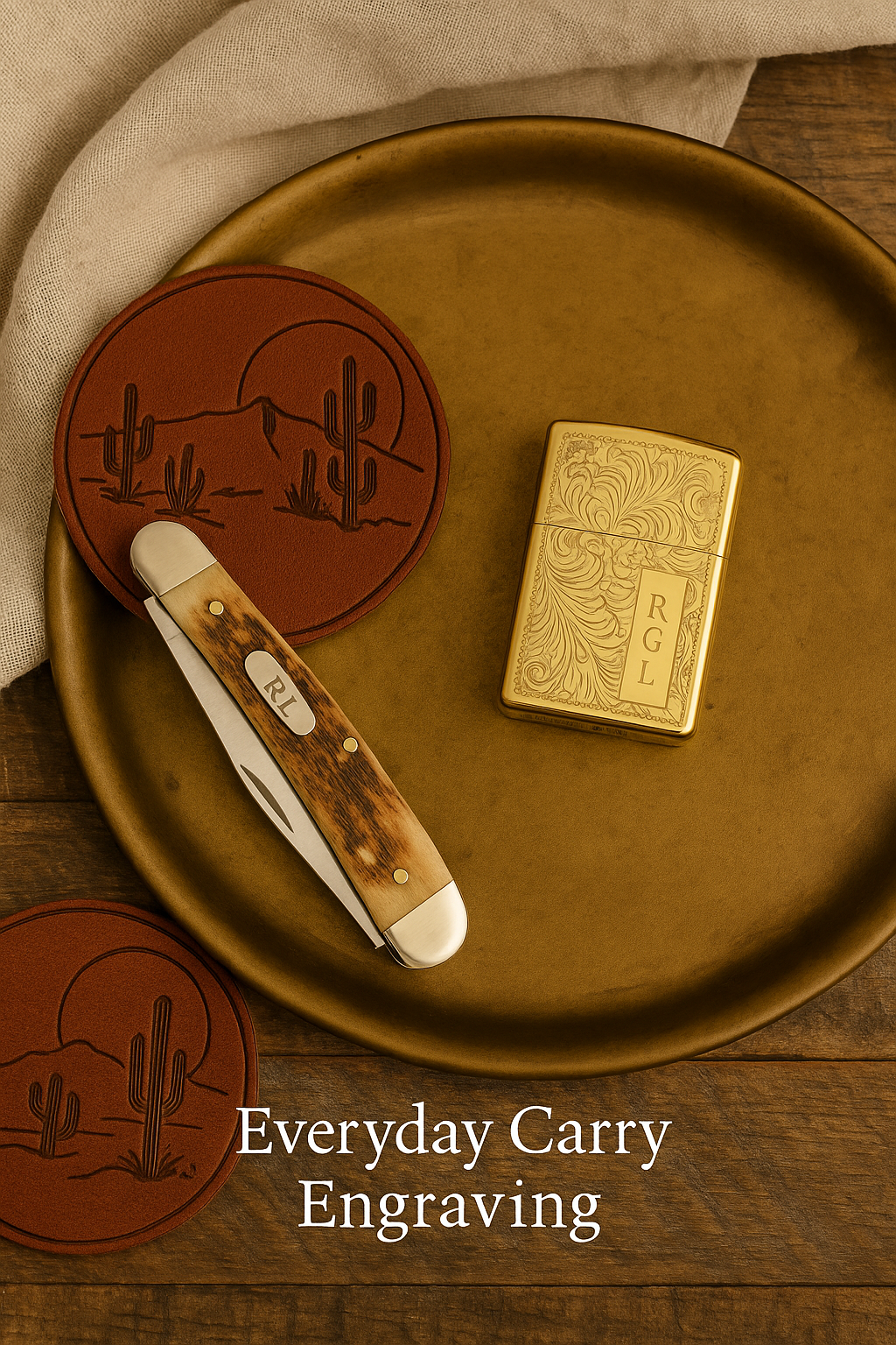 Engraved Gold Lighter – Personalized Brass Floral Scroll Lighter