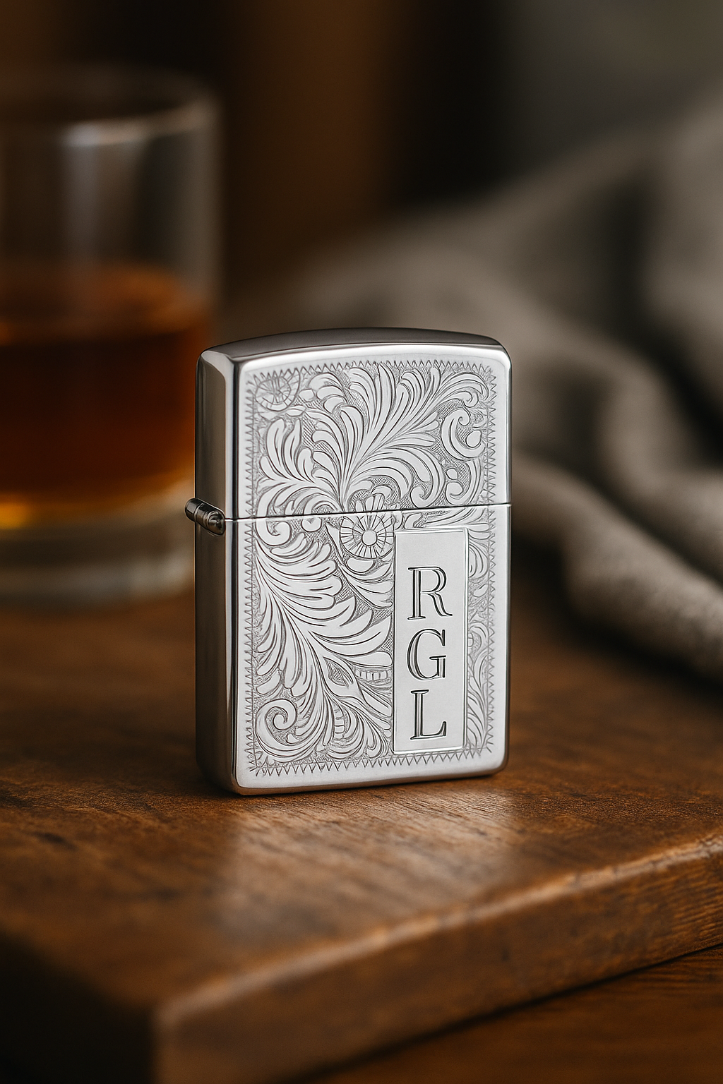 Engraved Gold Lighter – Personalized Brass Floral Scroll Lighter