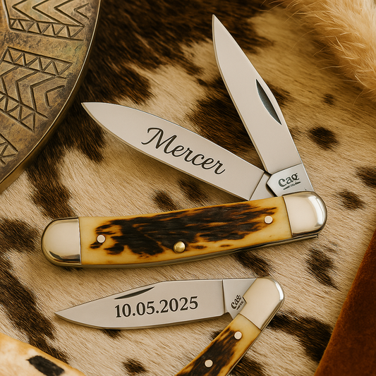 Engraved Pocket Knife – Case XX Bone Handle Knife with Custom Gold Engraving